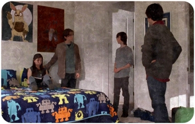 Carl Grimes is introduced to Ron, Mikey, and Enid and is weirded out
